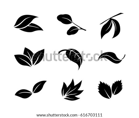 Set Black Vector Leaf Icons On Stock Vector 616703111 - Shutterstock