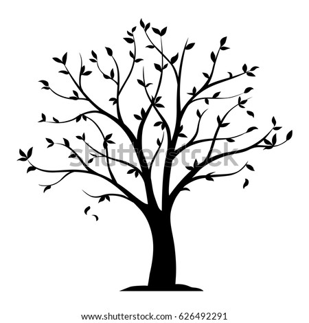 Single Black Tree Three Butterflies On Stock Vector 82808389 - Shutterstock