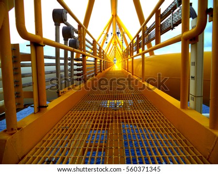 Offshore oil and gas central process, Walking bridge link oil to gas platform, Petroleum industry