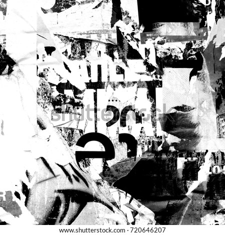 Abstract grunge background with old torn posters black and white design Abstract grunge background with old torn posters black and white design