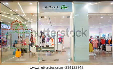 SURATTHANI, THAILAND - DECEMBER 7 : Exterior view of Lacoste Shop on December 7, 2014 in Suratthani, Thailand. Lacoste is a French clothing company founded in 1933.