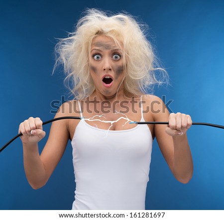 Funny Girl Having Problem Electricity Electrical Stock 