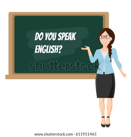 stock vector english teacher at blackboard on white background 611951465