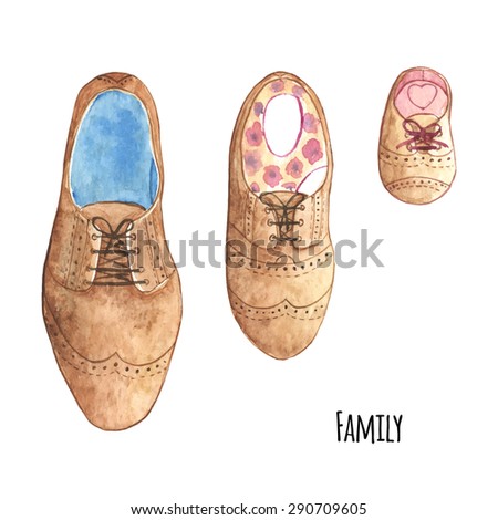 Watercolor illustration family look shoes