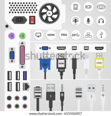 Pc Connectors Sockets Illustration Flat Style Stock Vector 655506007 ...