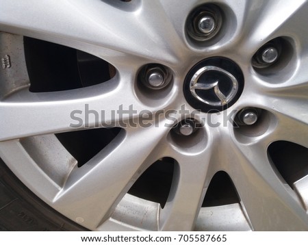 Shah Alam , Malaysia - 28 August 2017 : View of logo MAZDA car rim