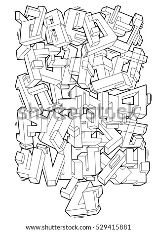 graffiti letters sketch alphabet 01 stock illustration 529415881