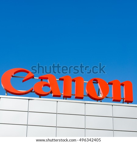 VILNIUS, LITHUANIA - AUGUST 7, 2016:Canon logo. Canon Inc. is a Japanese multinational corporation specialized in the manufacture of imaging and optical products, including cameras.