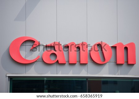VILNIUS, LITHUANIA - JULY 30, 2016:Canon logo. Canon Inc. is a Japanese multinational corporation specialized in the manufacture of imaging and optical products, including cameras.