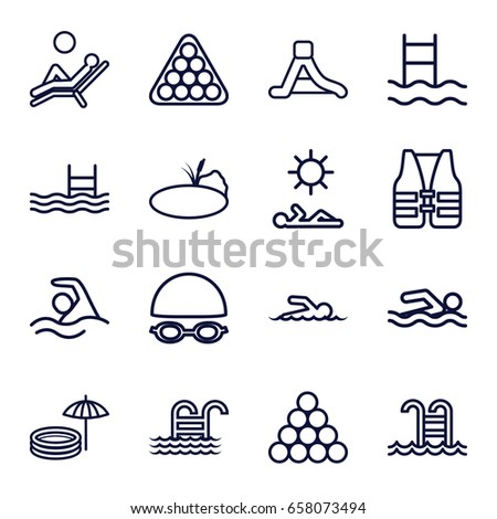 Pool Icons Set Of 16 Outline Such As Billiards Waterslide Pool Icons Set Of 16 Outline Such As Billiards Waterslide