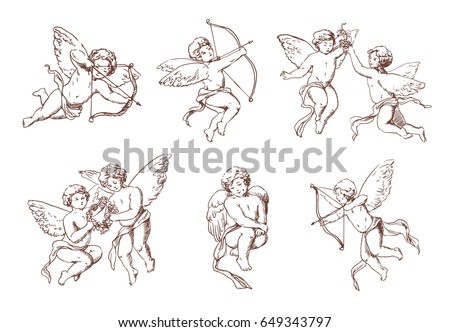 Set Different Vintage Cupid Various Flying Stock Vector 649343797 ...