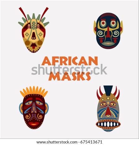 Set Traditional African Masks Vector Illustration Stock Vector