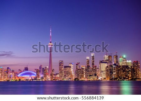 Toronto Skyline Purple Light Toronto Ontario Stock Photo 524925712 ...