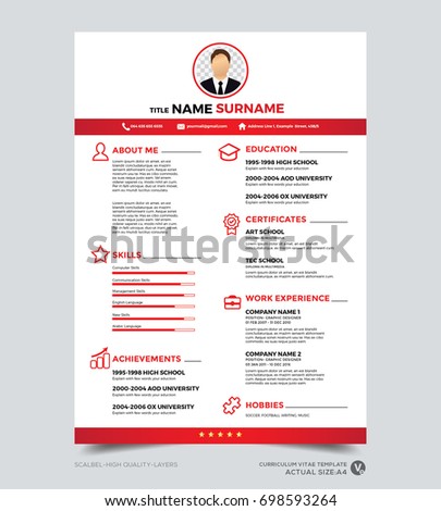 Clean modern design template of resume, CV template, vector graphic layout