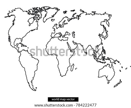 World Map Outline Vector Black White Stock Vector 784222477 - Shutterstock