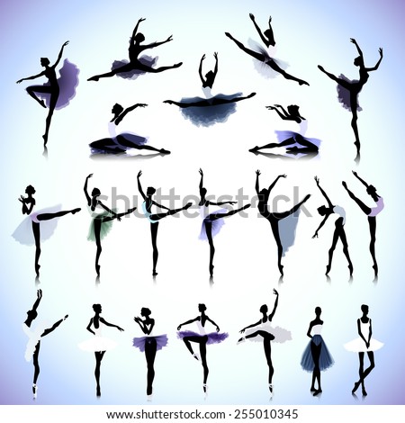 Set of female silhouettes of ballet dancers