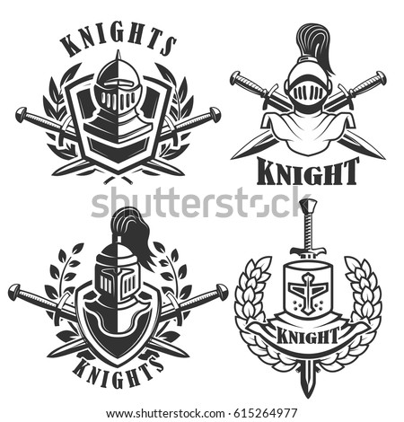 Set Emblems Knights Helmets Swords Design Stock Vector 615264977 ...