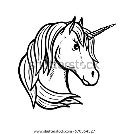 unicorn head hand drawn illustration isolated image vectorielle