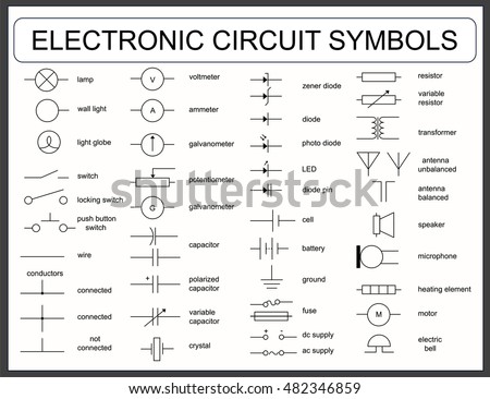stock vector collection of vector blueprint electronic circuit symbols led resistor switch capacitor 482346859
