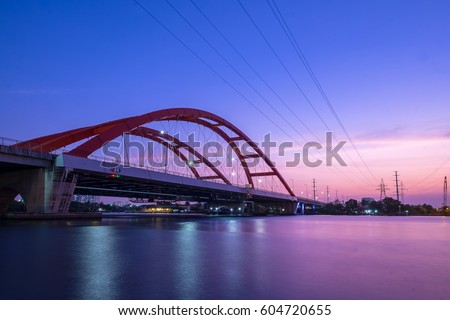 Beautiful sunset on Binh Loi Bridge new and old by night, Ho Chi Minh City, Vietnam