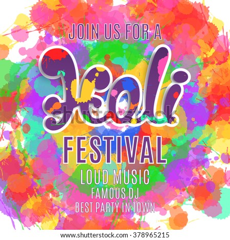 Holi festival poster. Template for flyer, brochure or invitation. Vector illustration.