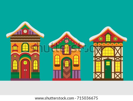 Collection Cute Houses Whimsical Childlike Style Stock Vector 73855336