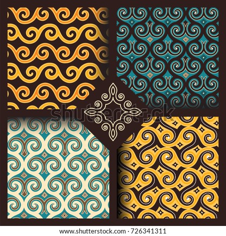 stock vector set of four seamless patterns in vintage indonesian batik islamic japanese arabic eastern 726341311