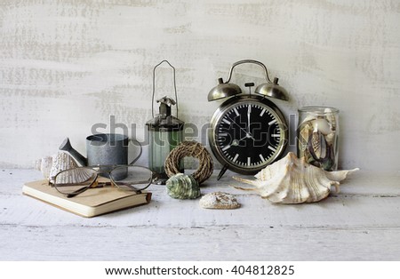 Still Life With Tea Cup And Vintage Objects On Wooden Table Still Life With Tea Cup And Vintage Objects On Wooden Table