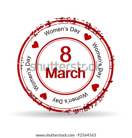 Vector illustration of a red color rubber stamp on white isolated background for International Women's Day.