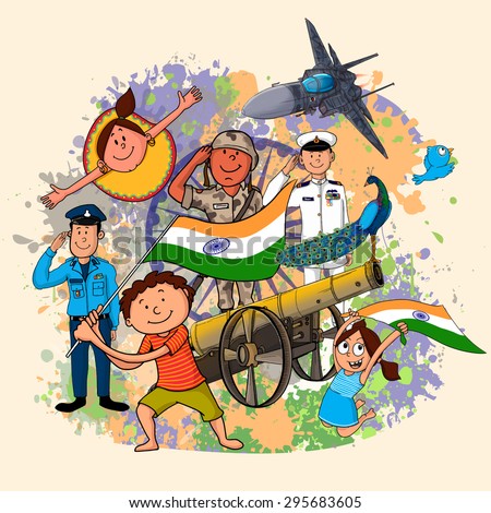 Creative illustration showing Indian strength with cute little kids ...