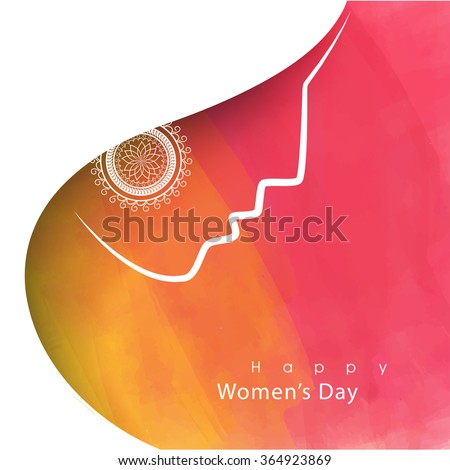 Elegant greeting card design with illustration of young girl for Happy Women's Day celebration.