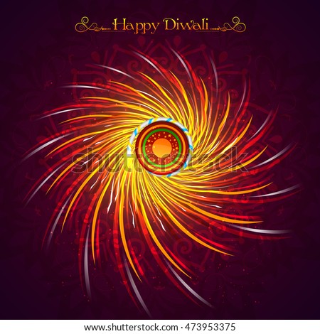 Indian Festival of Lights, Happy Diwali Celebration with illustration of exploding Firecracker on floral rangoli.