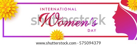 Web banner for International Women's Day with pink silhouette of a girl face.