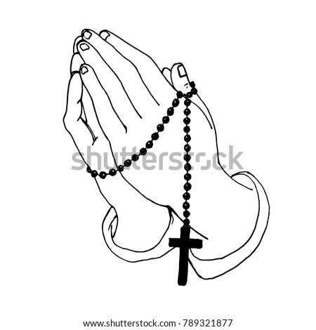 Sketch Prayer Hands Vector Illustration Beads Stock Vector 789321877 ...