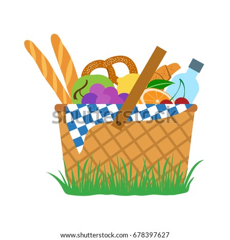 Picnic Set Food Water Basket Vector Stock Vektörü ...