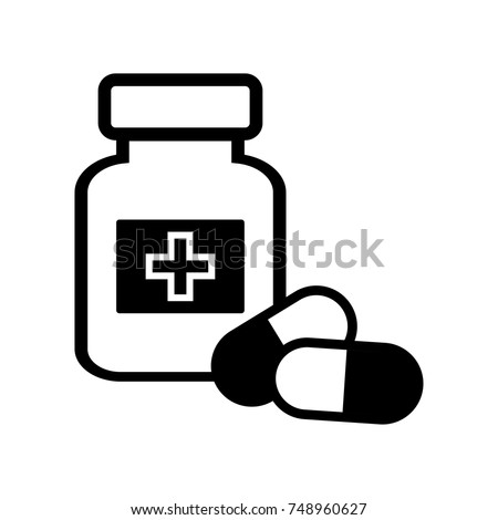 Medicine Bottle Pills Black White Icon Stock Vector (Royalty Free ...