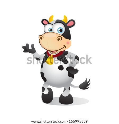 Cute cartoon cow presenting and talking