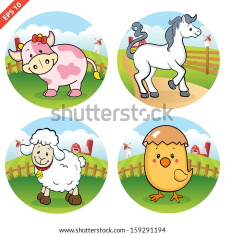 Farm Animals Clipart Vector Stock Vector 159291194 - Shutterstock