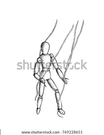 Hand Draw Vector Ink Illustration Marionette Stock Vector 769228651