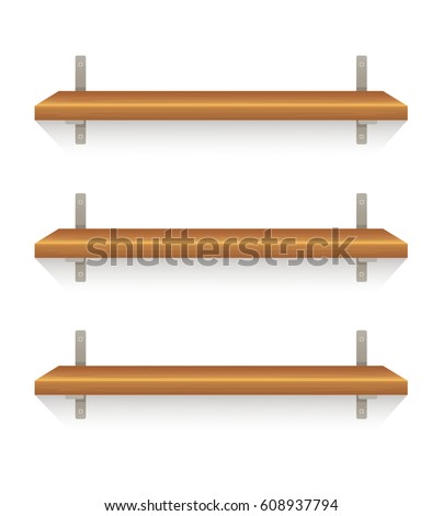 Empty Wooden Brown Shelves Vector Cartoon Stock Vector 608937794