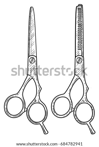 Hairdressing scissor illustration, drawing, engraving, ink, line art, vector