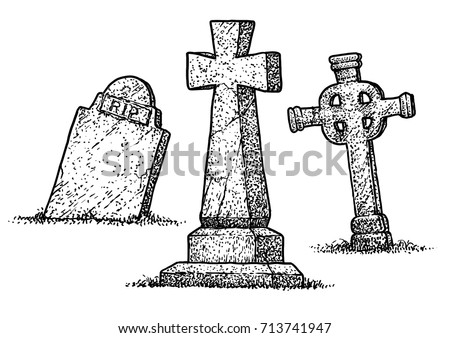 Gravestone Illustration Drawing Engraving Ink Line Stock Vector