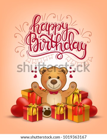 Happy Birthday Card Cute Teddy Bear Stock Vector ...