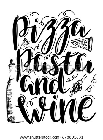 Hand drawn black lettering on white background italian food Hand drawn black lettering on white background italian food