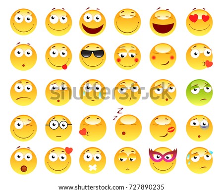 Emoticon Set Cool Yellow Smileys Expressions Stock Vector 70538650 ...