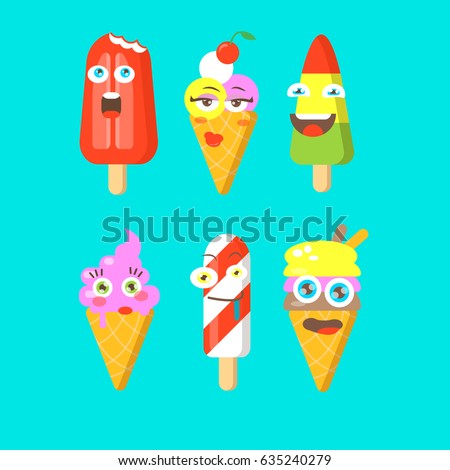 Set Cute Cartoon Ice Creams Japan Stock Vector 437339716 - Shutterstock