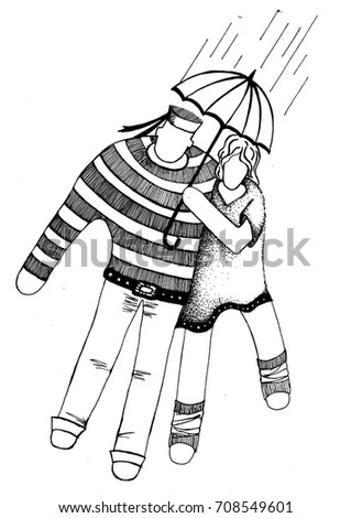 two lovers boy girl umbrella hand stock illustration 708549601 boy girl template