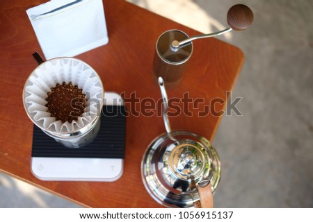 Grounded Coffee Bean In The Dripper Prepare For Make Drip Or Pour Grounded Coffee Bean In The Dripper Prepare For Make Drip Or Pour