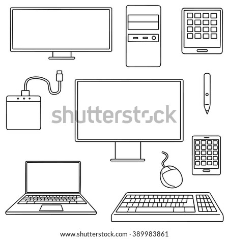 vector set of computer, smart device and computer accessories