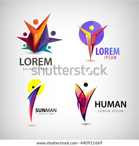 Vector set of man logos, team, family icon. Winner, leader, business logo. Illustration human collection